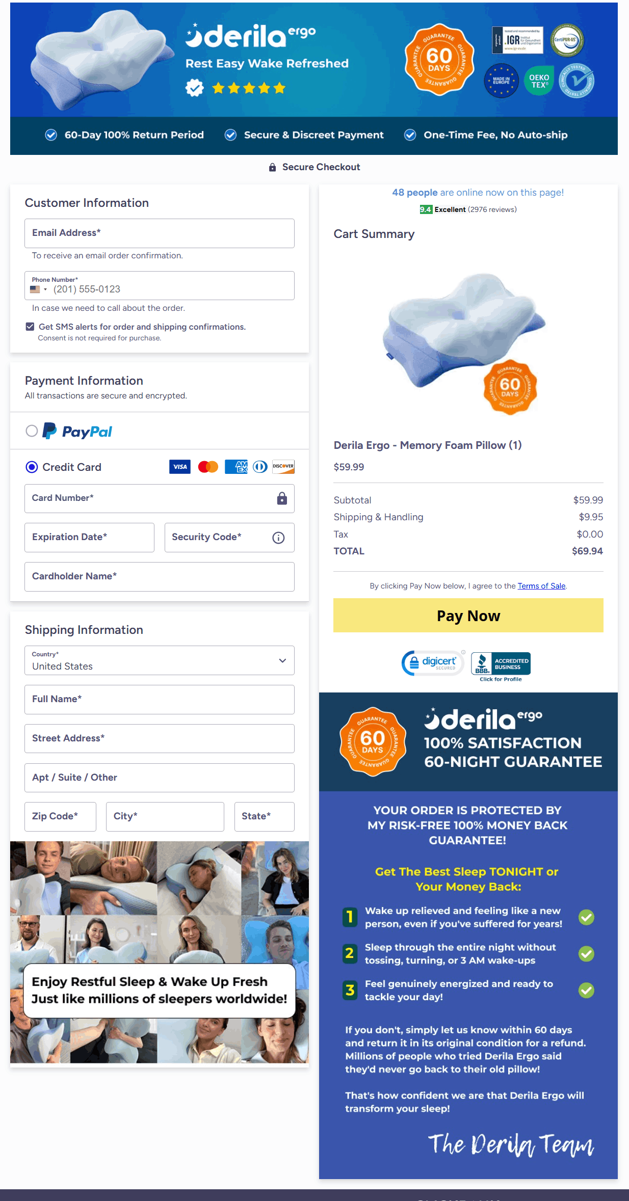 Derila Ergo Pillow Checkout Page